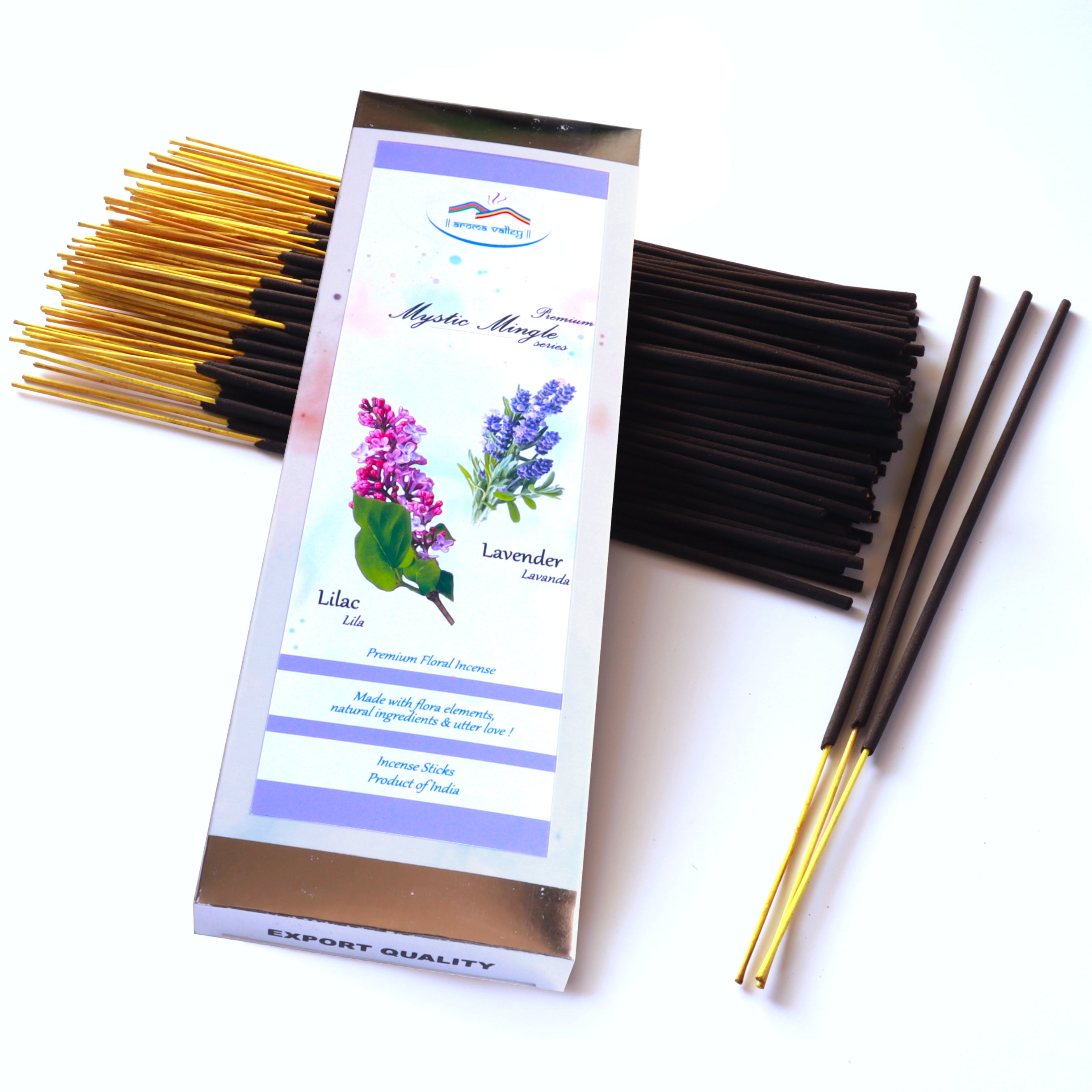 Lavender & Lilac Artisan Blend Incense Sticks - Premium Hand-dipped Incense - Aromatherapy, Meditation, Relaxation - Aroma Valley - 75 grams (50+ sticks)