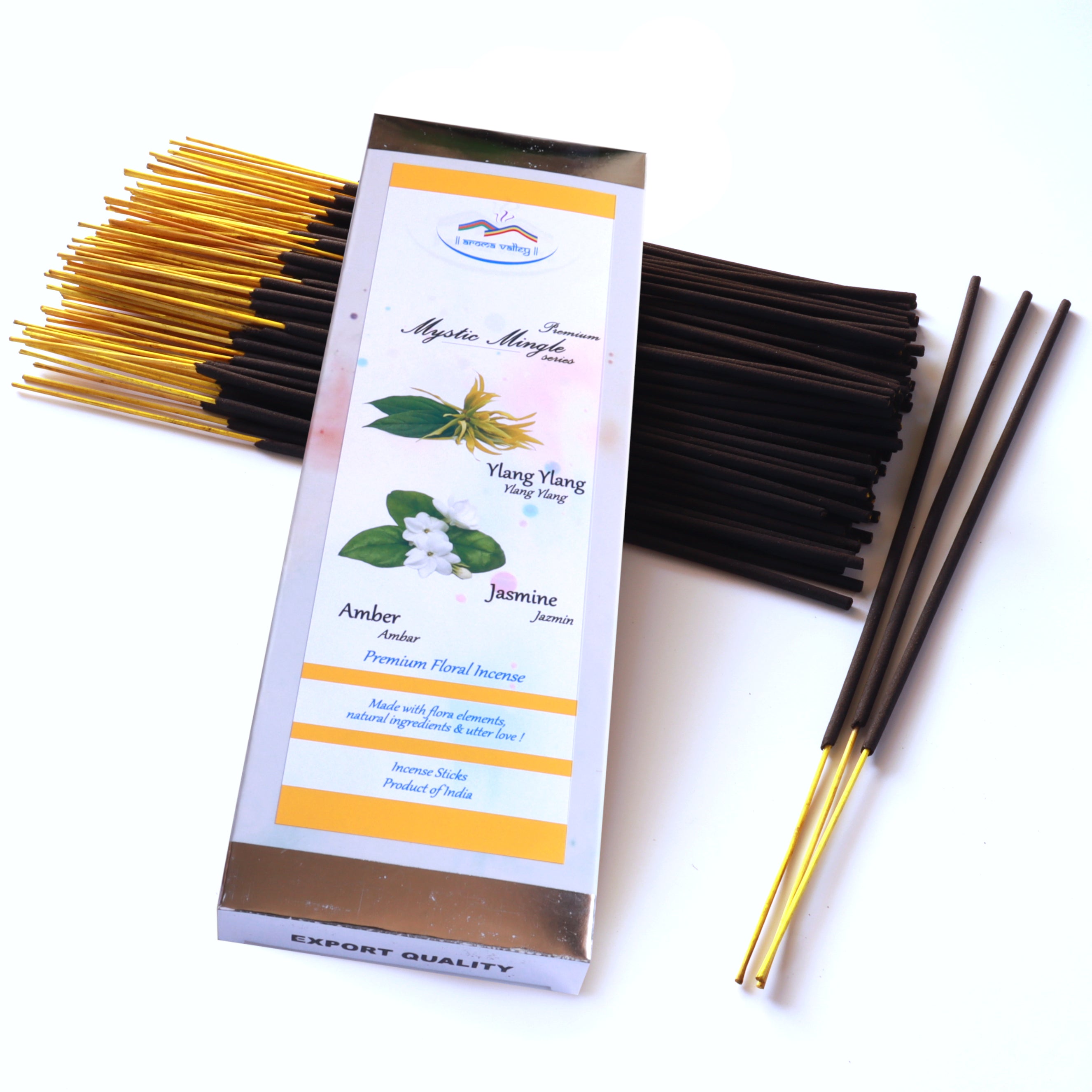 Ylang Ylang, Jasmine & Amber Artisan Blend Incense Sticks | Premium Hand-dipped Incense | Aromatherapy, Relaxation | 75 grams (50+ sticks)