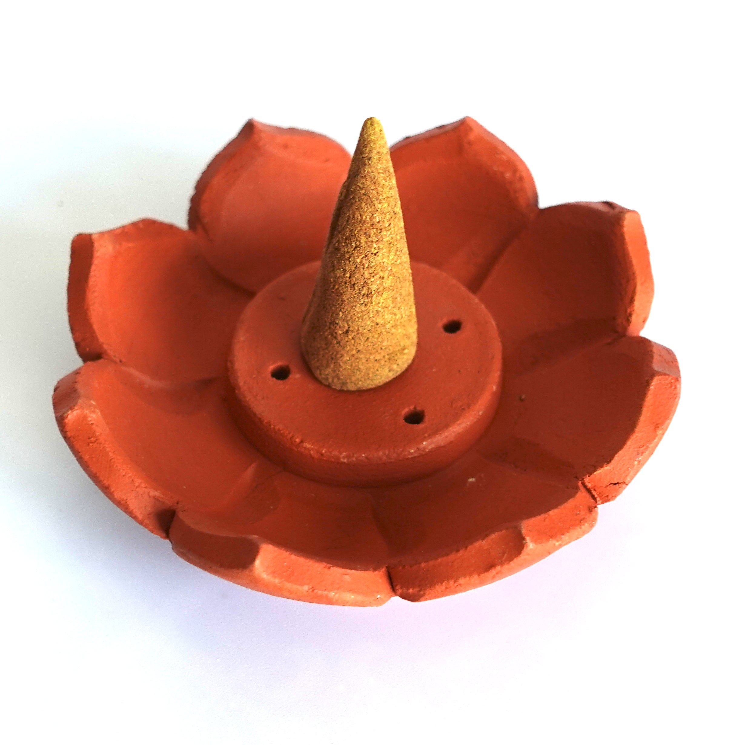 Clay Lotus Incense Holder | Holds 4 Regular & 1 Tibetan Sticks | Terracotta | Housewarming Gift, Home Decor