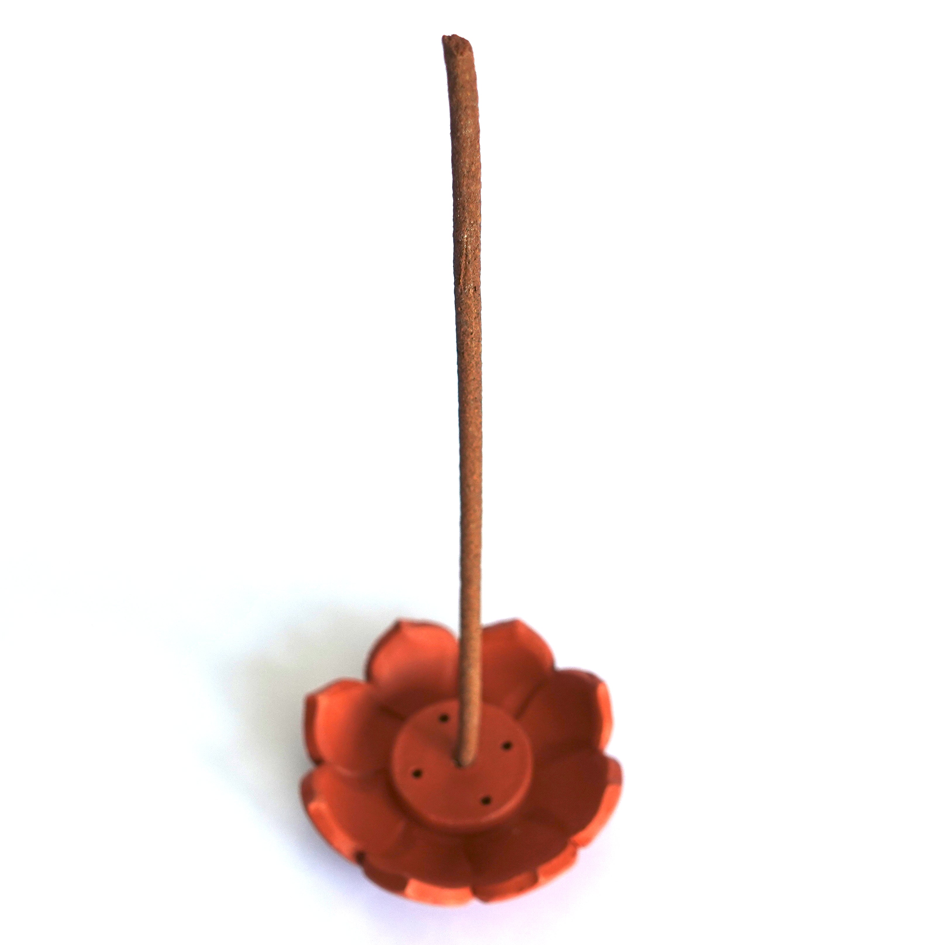 Clay Lotus Incense Holder | Holds 4 Regular & 1 Tibetan Sticks | Terracotta | Housewarming Gift, Home Decor