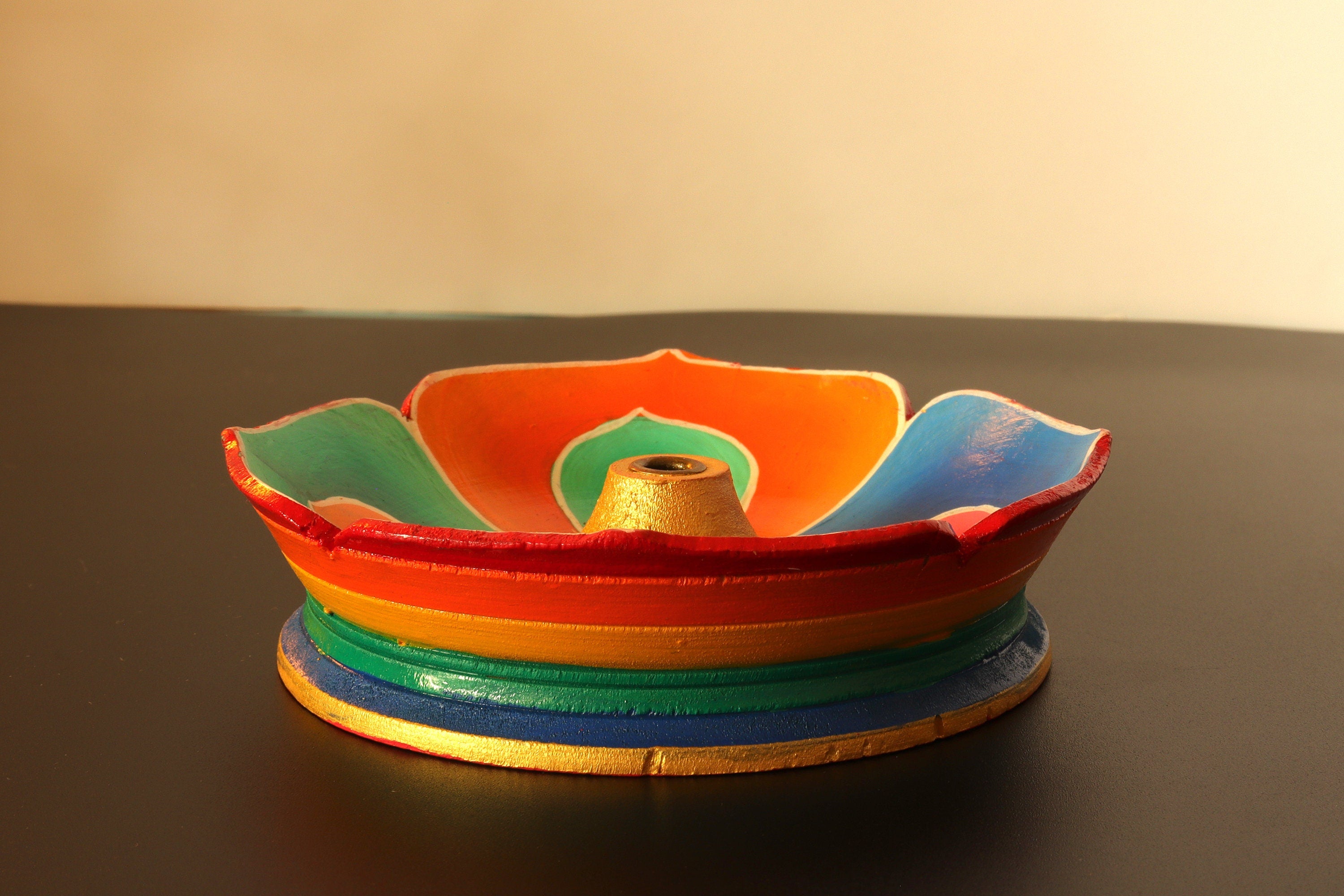 Handmade Incense Holder | Wood Lotus | Holds 4 Regular & 1 Tibetan / Joss Sticks | Handcrafted Tibetan Incense Holder Burner | Artisan