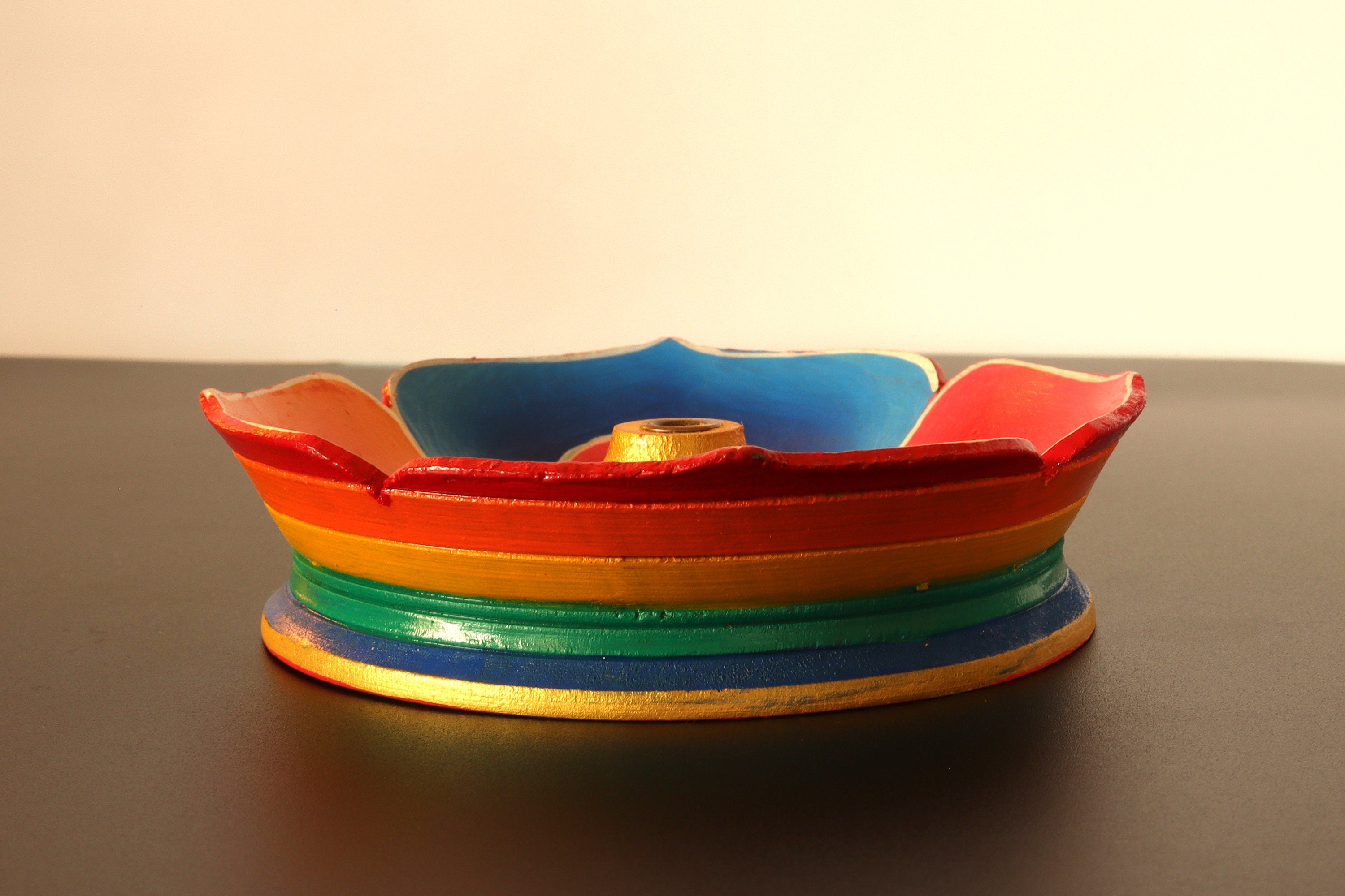 Handmade Incense Holder | Wood Lotus | Holds 4 Regular & 1 Tibetan / Joss Sticks | Handcrafted Tibetan Incense Holder Burner | Artisan