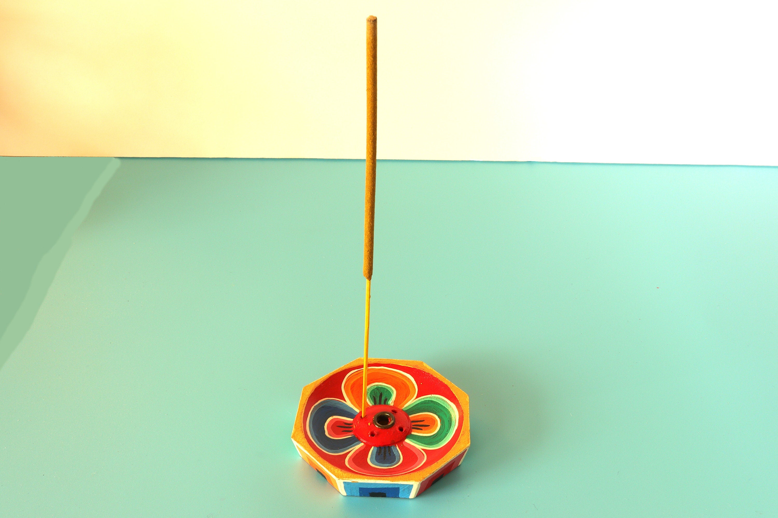 Flower Mini Incense Holder | Handmade Hand-painted Wood Incense Burner | Holds 4 Regular & 1 Joss Sticks | Housewarming Gift, Home Decor
