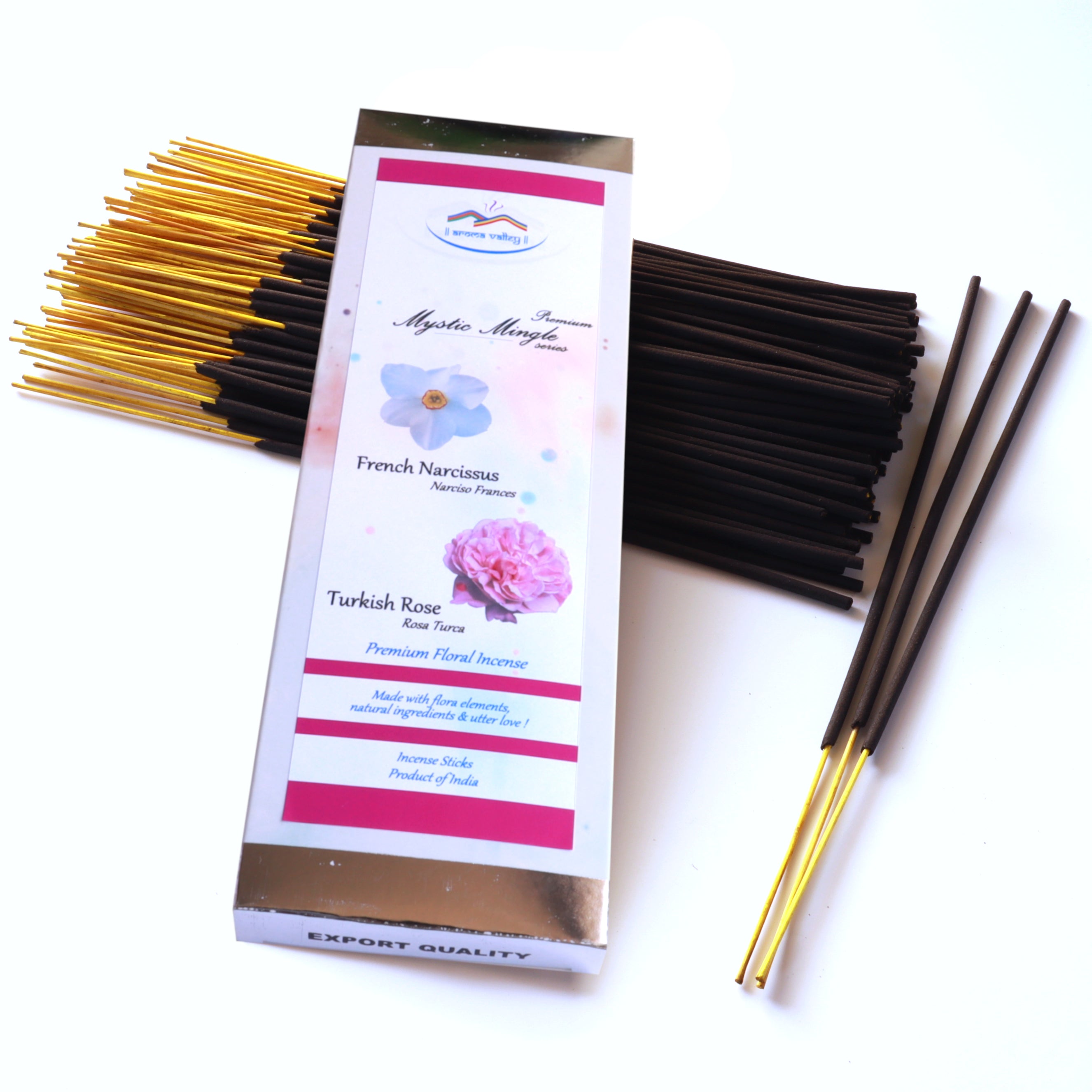 French Narcissus & Turkish Rose Blend Incense Sticks - Premium Hand-dipped Incense - Aromatherapy, Relaxation - 75 grams (50+ sticks)