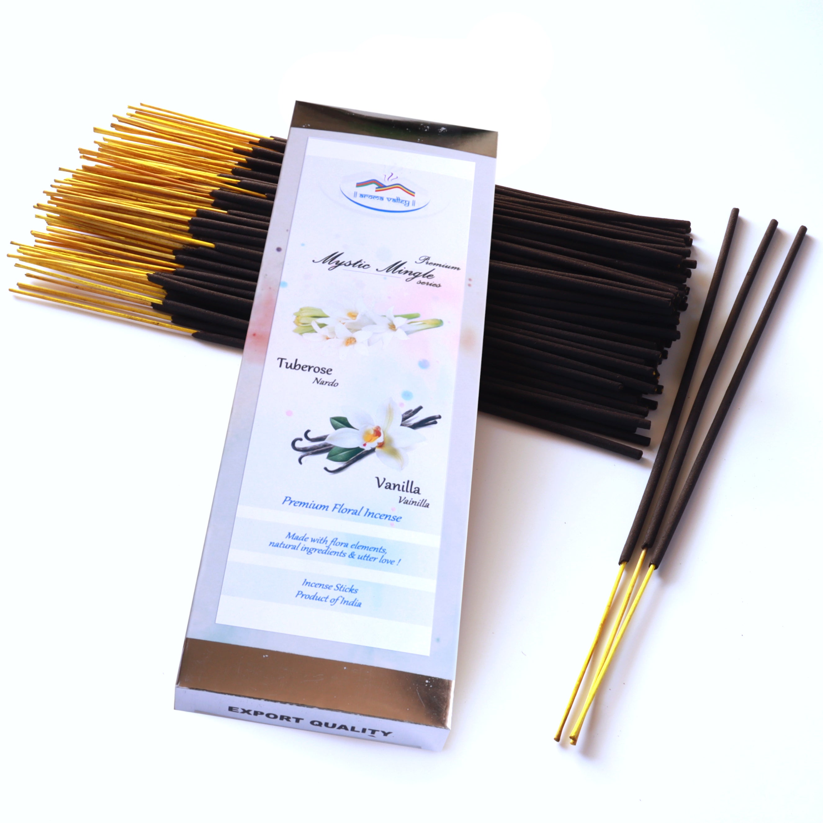 Tuberose & Vanilla Artisan Blend Incense Sticks | Premium Hand-dipped Incense | Aromatherapy, Home Fragrance, Relaxation - 75 grams (50+ sticks)