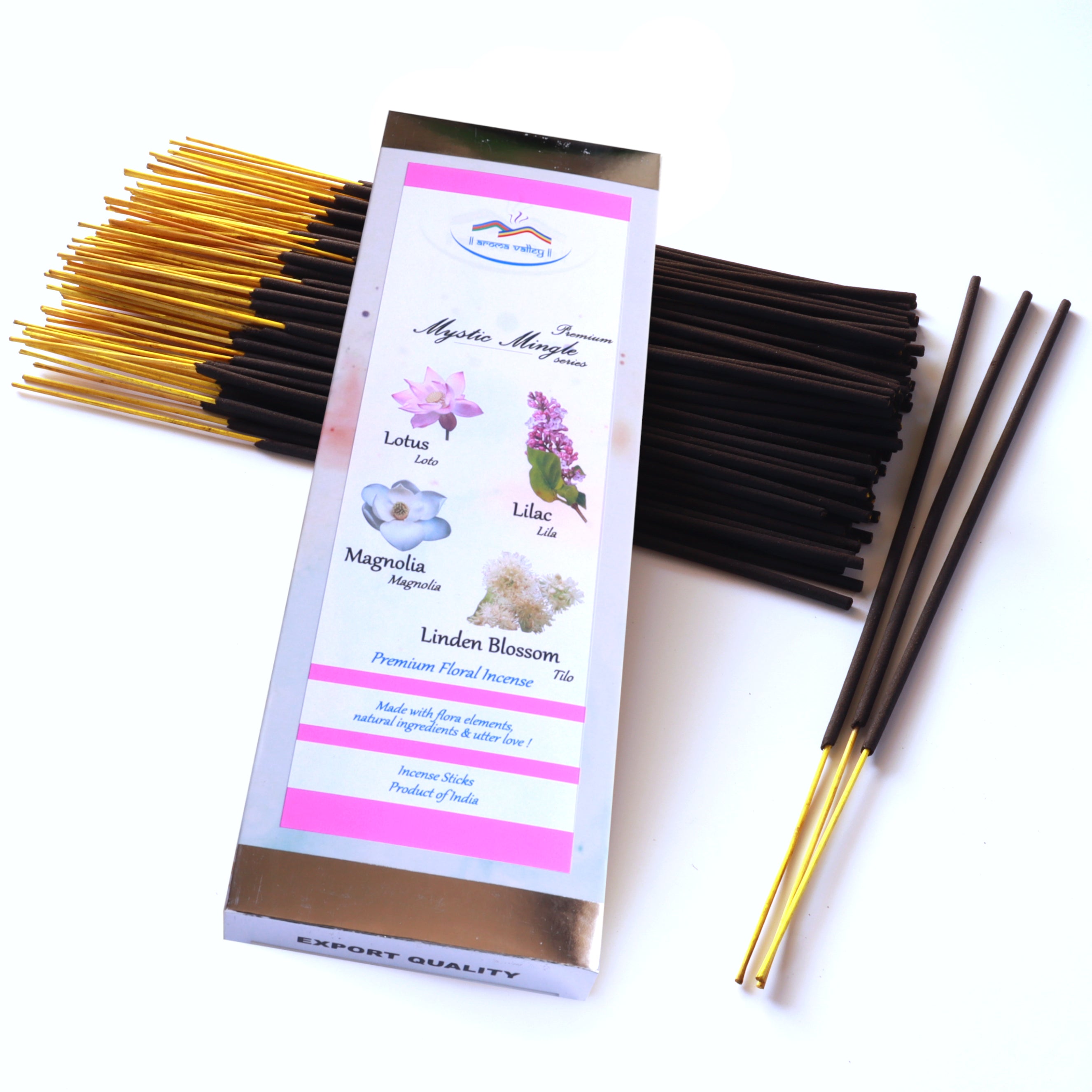 Lotus, Lilac, Magnolia & Linden Blossom Artisan Blend Incense Sticks - Premium Hand-dipped Incense - Aromatherapy, Meditation, Yoga, Relaxation - 75 grams (50+ sticks)