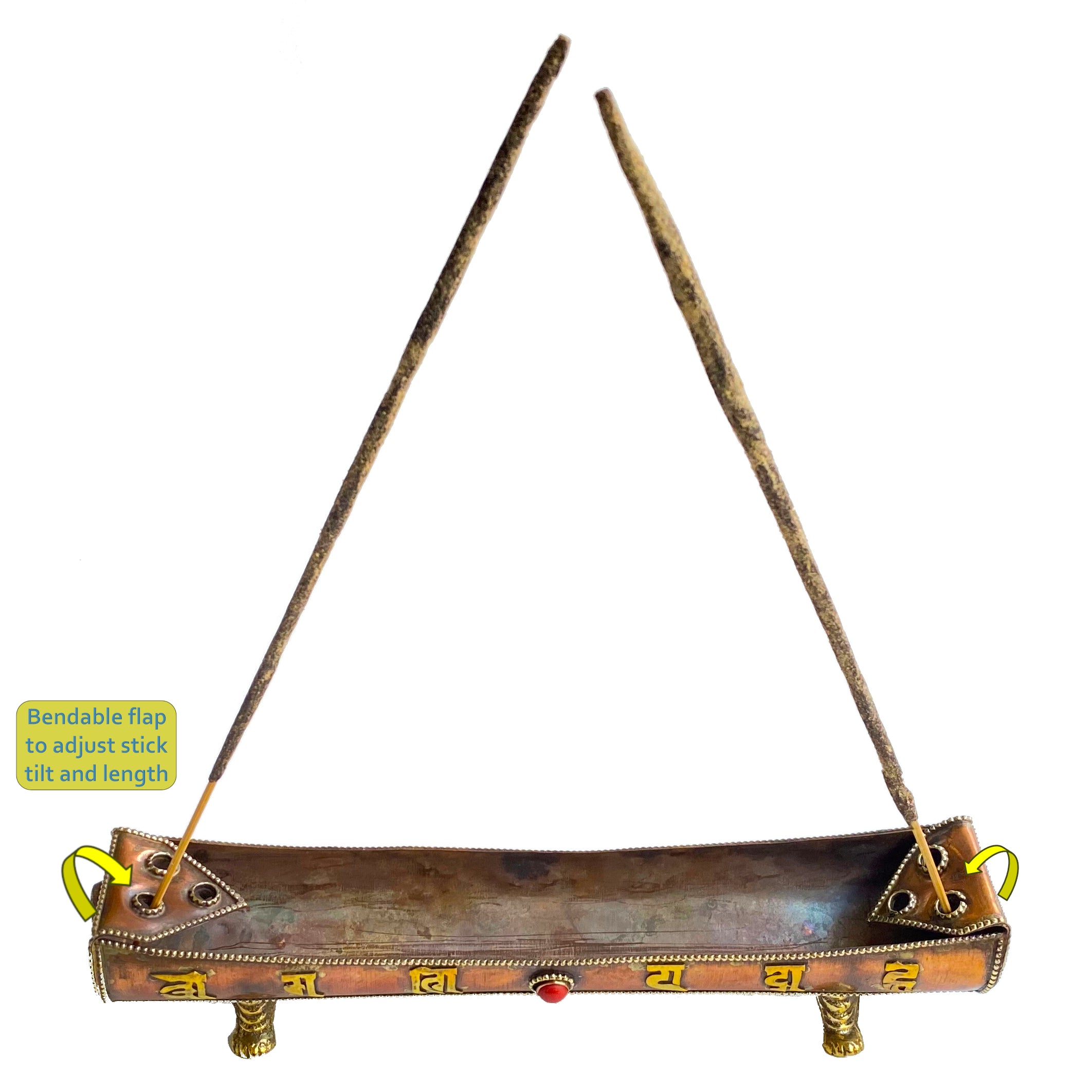 Traditional Handmade Incense Holder for Sticks and Cones | 100% Pure Copper & Brass Incense Burner | Stand Holds 6 Sticks & Cones | Effective Ash Catcher