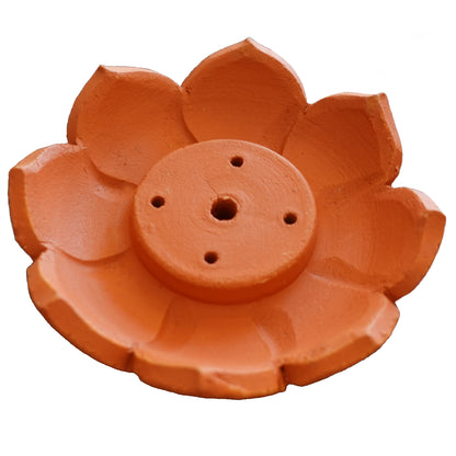 Clay Lotus Incense Holder | Holds 4 Regular & 1 Tibetan Sticks | Terracotta | Housewarming Gift, Home Decor
