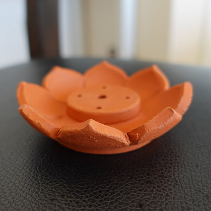 Clay Lotus Incense Holder | Holds 4 Regular & 1 Tibetan Sticks | Terracotta | Housewarming Gift, Home Decor