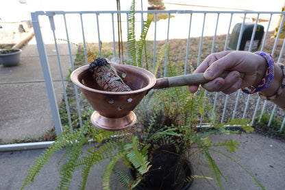 Smudging Pot | Traditional Handmade Incense Burner &amp; Holder for Smudging | 100% Pure Copper | Great for White Sage smudging