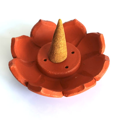 Clay Lotus Incense Holder | Holds 4 Regular & 1 Tibetan Sticks | Terracotta | Housewarming Gift, Home Decor