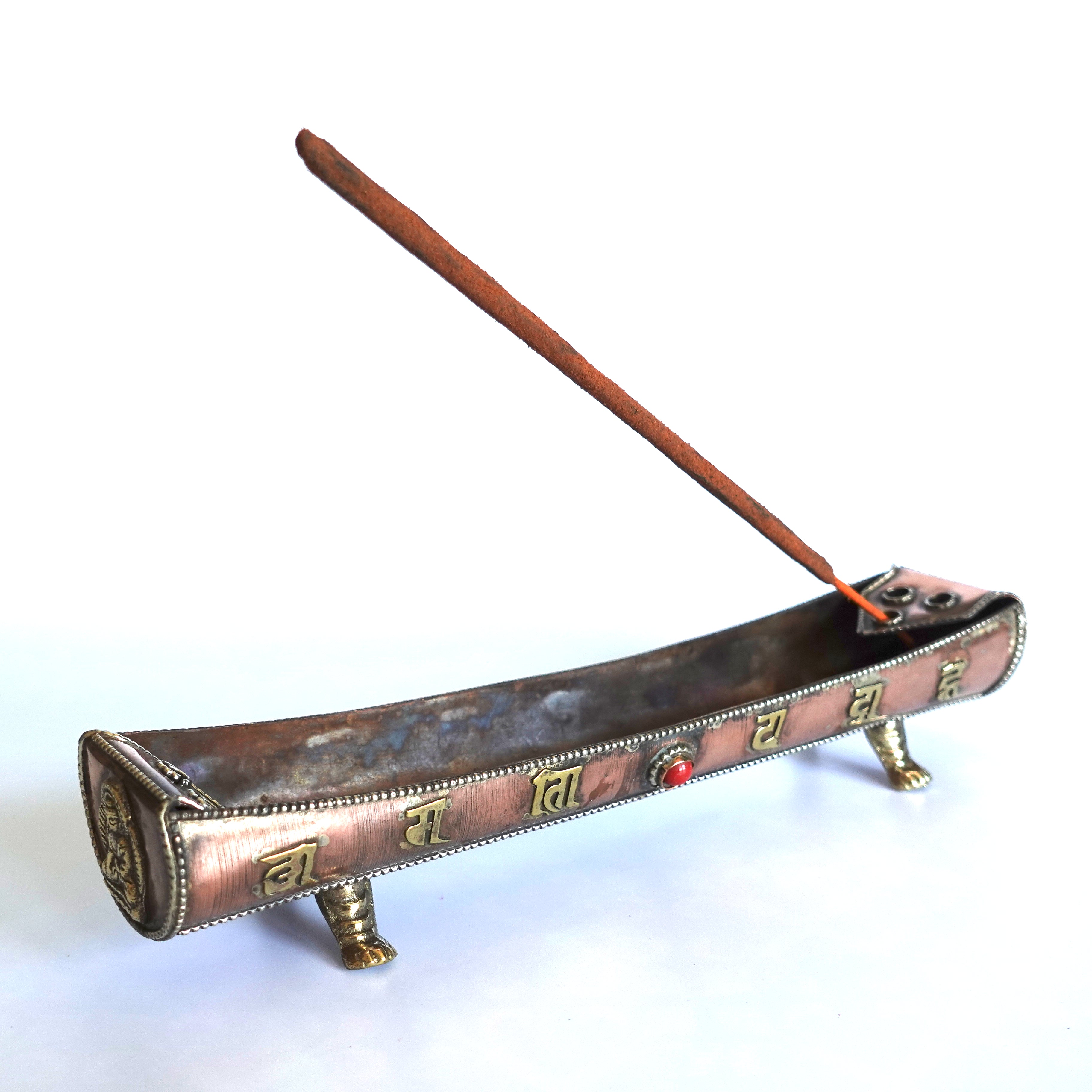 Traditional Handmade Incense Holder for Sticks and Cones | 100% Pure Copper & Brass Incense Burner | Stand Holds 6 Sticks & Cones | Effective Ash Catcher
