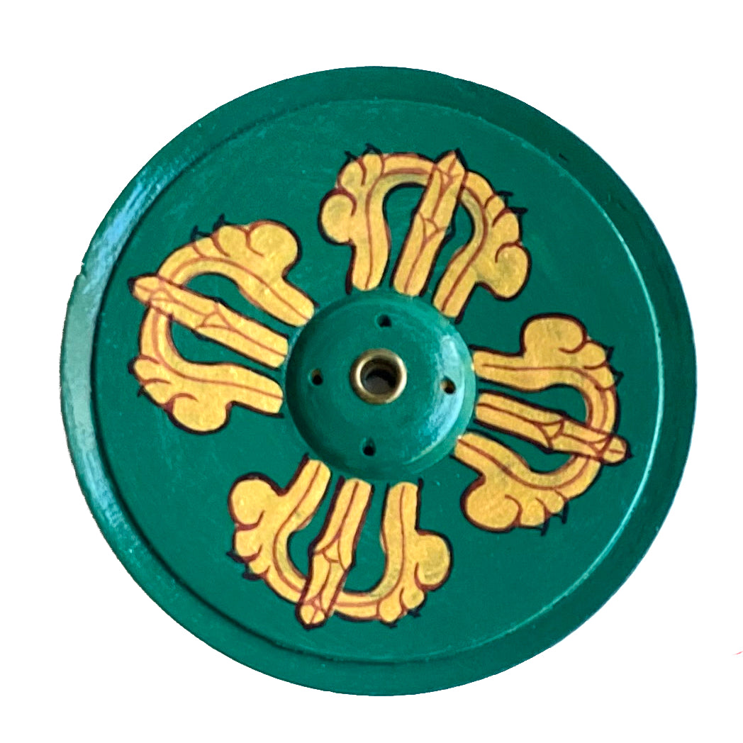 Wood Incense Holder Green Dorje || Handmade Hand-painted Tibetan Incense Holder || Holds 4 Regular and 1 Tibetan Incense Sticks (Copy)