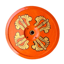 Load image into Gallery viewer, Wood Incense Holder Dorje || Handmade Hand-painted Tibetan Incense Holder || Holds 4 Regular and 1 Tibetan Incense Sticks
