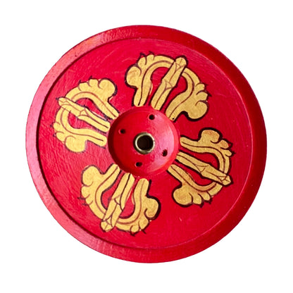 Wood Incense Holder Red Dorje || Handmade Hand-painted Tibetan Incense Holder || Holds 4 Regular and 1 Tibetan Incense Sticks