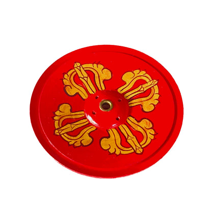Wood Incense Holder Red Dorje || Handmade Hand-painted Tibetan Incense Holder || Holds 4 Regular and 1 Tibetan Incense Sticks