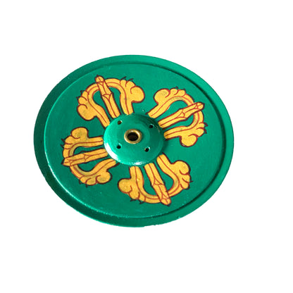 Wood Incense Holder Green Dorje || Handmade Hand-painted Tibetan Incense Holder || Holds 4 Regular and 1 Tibetan Incense Sticks (Copy)