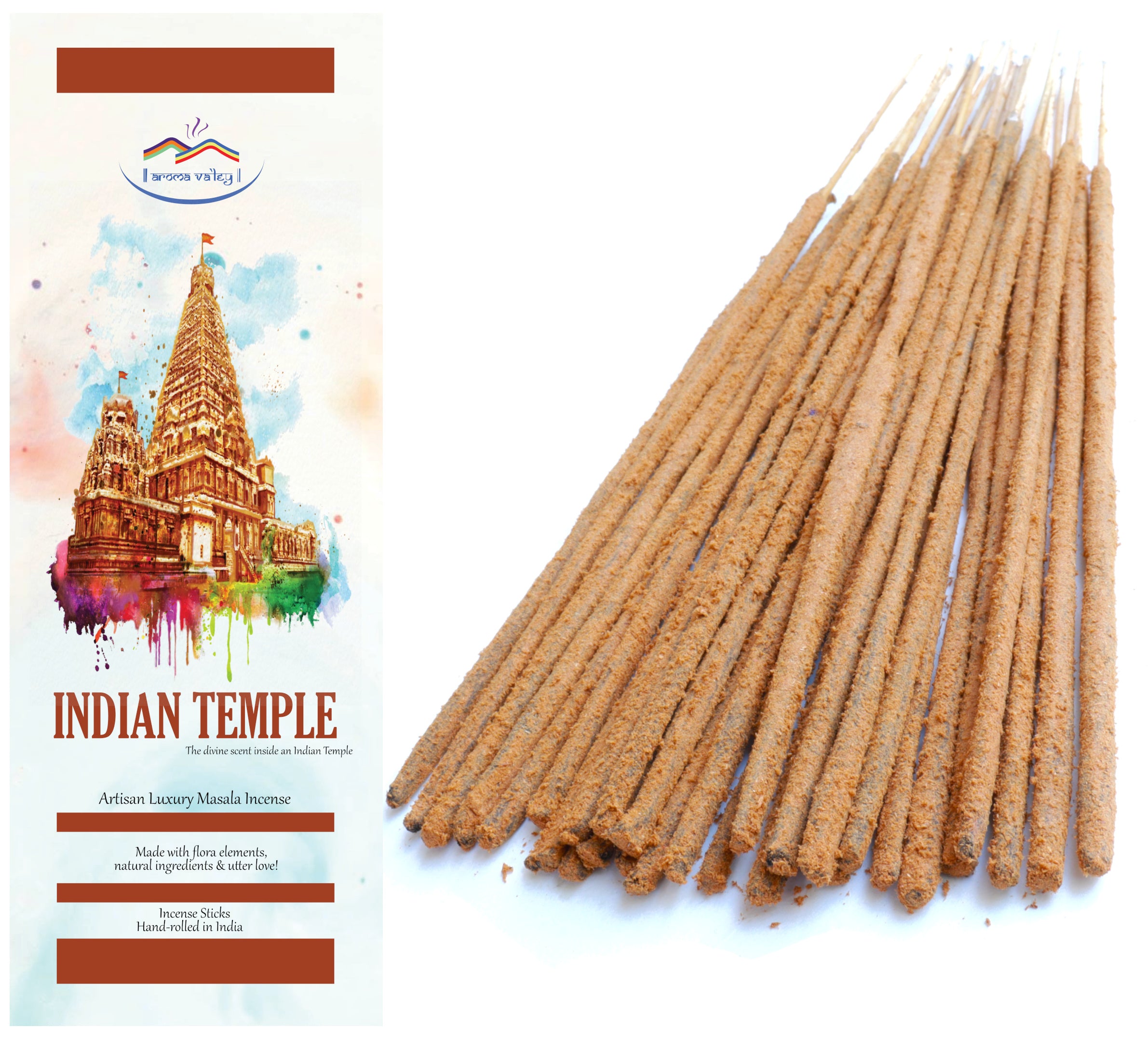 Indian Temple Incense Sticks | Earthy Blend | Artisan Hand-rolled Masala Incense | Grounding & Spirituality | 50 grams