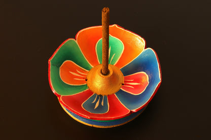 Handmade Incense Holder |  Wood Lotus | Holds 4 Regular & 1 Tibetan / Joss Sticks | Handcrafted Tibetan Incense Holder Burner | Artisan
