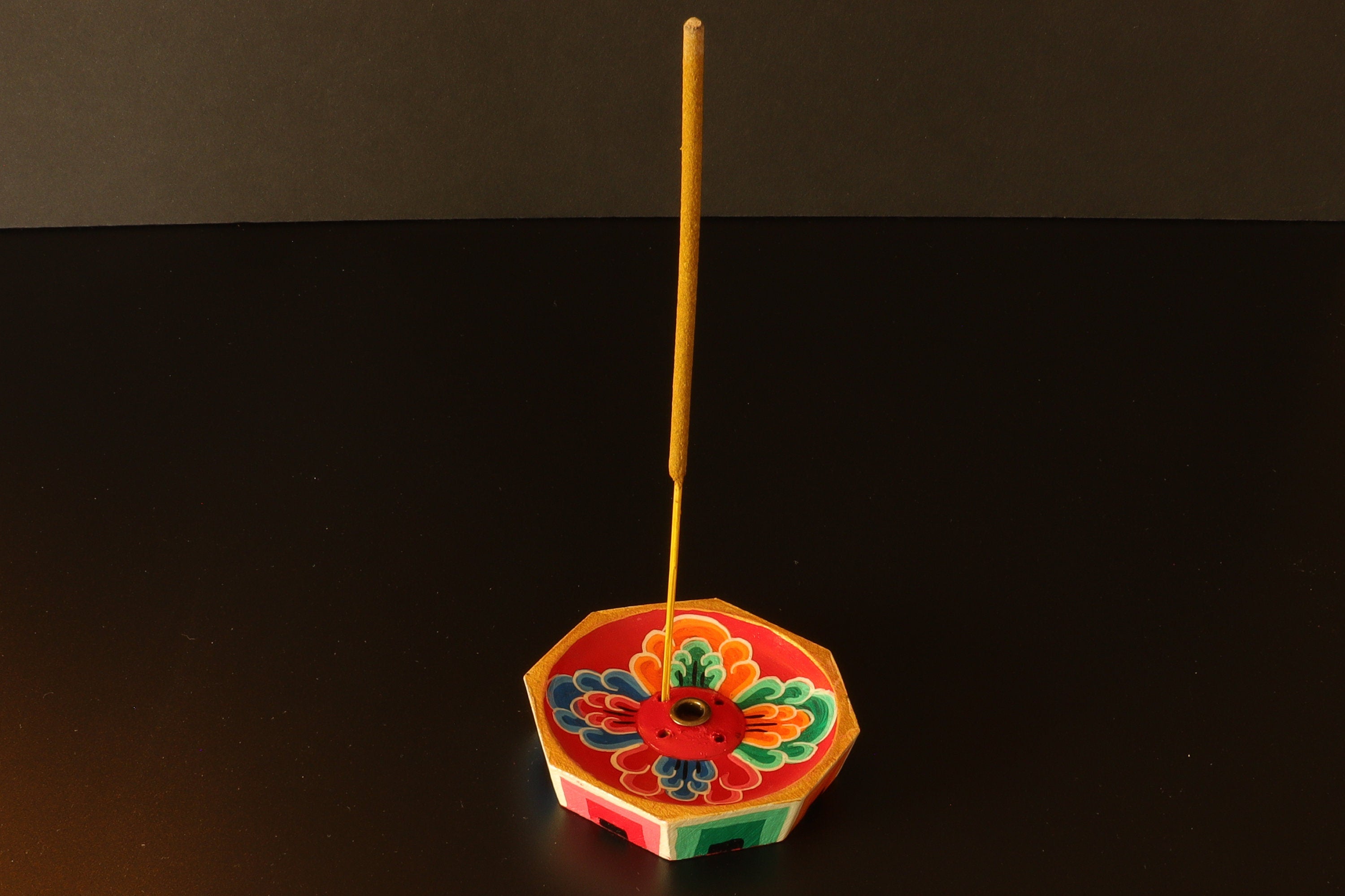 Floral Mini Incense Holder | Handmade Hand-painted Wood Incense Burner | Holds 4 Regular & 1 Tibetan / Joss Sticks | Housewarming Gift, Home Decor