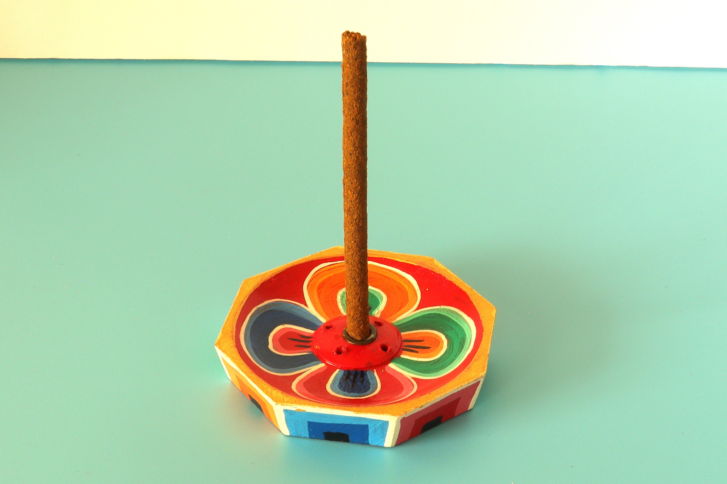 Flower Mini Incense Holder | Handmade Hand-painted Wood Incense Burner | Holds 4 Regular & 1 Joss Sticks | Housewarming Gift, Home Decor